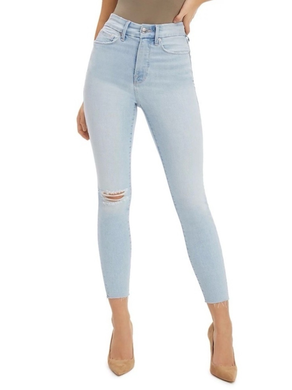 Good American Good Waist
Skinny Cropped Raw Hem Jeans
In Blue679